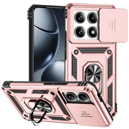 SEAHAI Hülle für Xiaomi 14T Pro 5G, Militär Robust Handyhülle Outdoor Stoßfest Silikon TPU + PC Handy Case Schutzhülle mit Kameraschutz und 360 Grad Ring Ständer - Roségold von SEAHAI