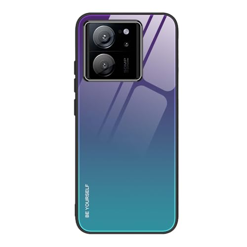 SEAHAI Hülle für Xiaomi Mi 13T 5G / Mi 13T Pro 5G, Ultradünne Gehärtetem Glas Zurück & Weich Silikon TPU Rahmen Handyhülle Farbverlauf Farbe Case Stoßfest Schutzhülle, Farbverlauf Blau von SEAHAI