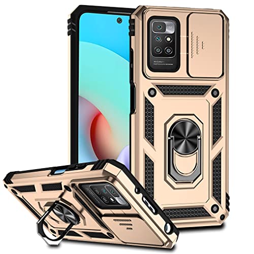 SEAHAI Hülle für Xiaomi Redmi 10 / Redmi 10 2022, Militär Robust Handyhülle Outdoor Stoßfest Silikon TPU + PC Handy Case Schutzhülle mit Kameraschutz und 360 Grad Ring Ständer - Gold von SEAHAI