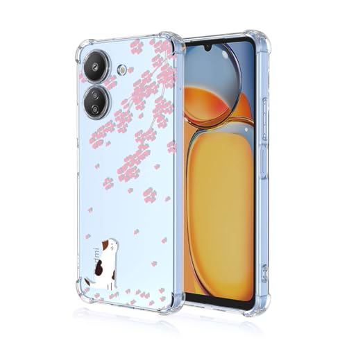 SEAHAI Hülle für Xiaomi Redmi 13C / Poco C65, Bunte Schön Blumen Ultra Dünn Transparent Handyhülle Weich Silikon TPU Bumper Stoßfest Case Schutzhülle - Sakura-Katze von SEAHAI