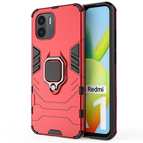 SEAHAI Hülle für Xiaomi Redmi A1 / Xiaomi Redmi A2, [Militärische Stoßfest Case] 360 Grad Drehbar Magnetische Ringhalter Cover TPU Bumper Schutzhülle Handyhülle - Rot von SEAHAI