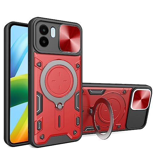 SEAHAI Hülle für Xiaomi Redmi A1 / Xiaomi Redmi A2, [Militärische Stoßfest Case] Ultra Dünn PC Schutzhülle Cool Stil Handyhülle mit Kameraschutz und Metall Ring Magnetisch Ständer - Rot von SEAHAI