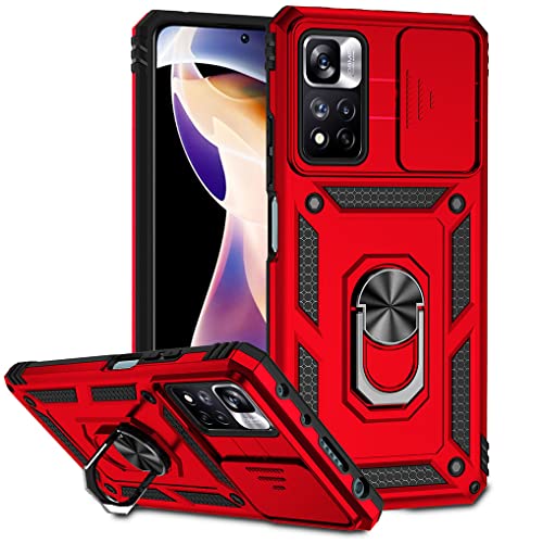 SEAHAI Hülle für Xiaomi Redmi Note 11 Pro+ 5G (Note 11 Pro Plus), Militär Robust Handyhülle Outdoor Stoßfest Silikon TPU + PC Case Schutzhülle mit Kameraschutz und 360 Grad Ring Ständer - Rot von SEAHAI