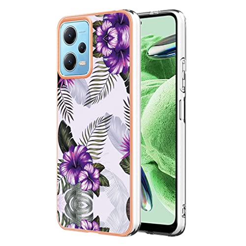 SEAHAI Hülle für Xiaomi Redmi Note 12 5G / Poco X5 5G, Bunte Muster Ultra Dünn Glänzend Weich Silikon TPU Stoßfest Handyhülle Cover Flexibel Handytasche Schutzhülle - Lila Blume von SEAHAI