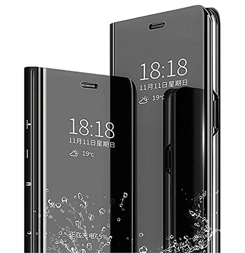 SEAHAI Hülle für Xiaomi Redmi Note 12 Pro+ Plus 5G, Handyhülle Clear View Cover Spiegel Flip PU Leder Hülle Plating PC Schutzhülle mit Hart Standfunktion - Schwarz von SEAHAI
