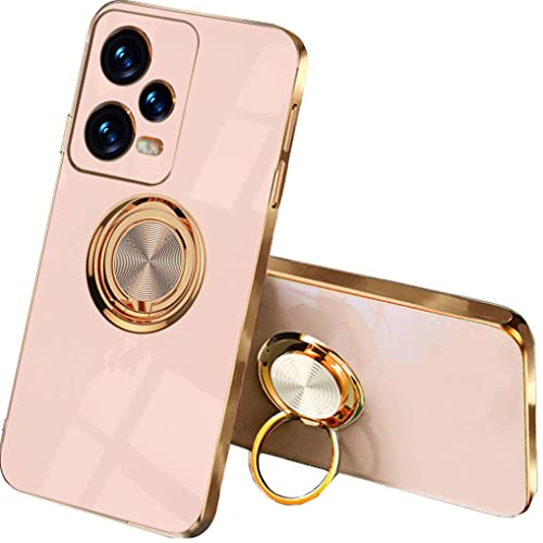 SEAHAI Hülle für Xiaomi Redmi Note 12 Pro 5G, Galvanik Phnom Penh Design Ultra Dünn Glänzend Weich Silikon TPU Stoßfest Handyhülle Cover Schutzhülle mit 360 Grad Ring Ständer, Rosa von SEAHAI