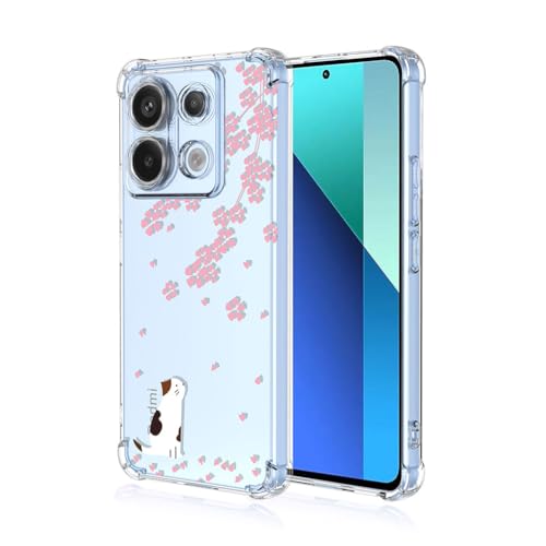 SEAHAI Hülle für Xiaomi Redmi Note 13 5G, Bunte Schön Blumen Ultra Dünn Transparent Handyhülle Weich Silikon TPU Bumper Stoßfest Case Schutzhülle - Sakura-Katze von SEAHAI