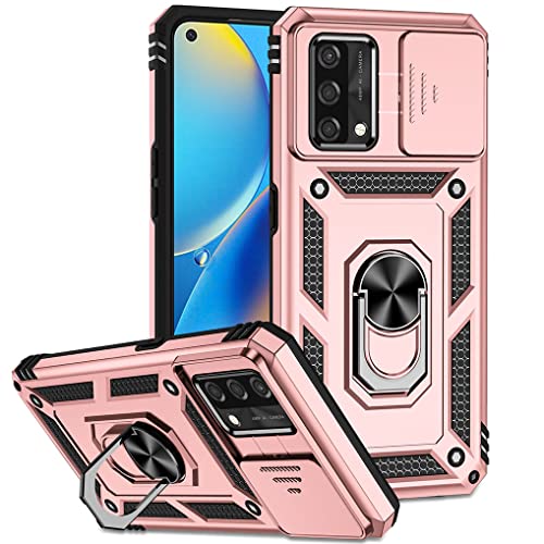 SEEKO Hülle für Oppo A74 4G, Militär Robust Handyhülle Outdoor Stoßfest Silikon TPU + PC Handy Case Schutzhülle mit Kameraschutz und 360 Grad Ring Ständer - Roségold von SEAHAI