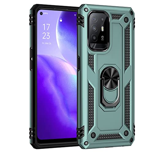 SEEKO Hülle für Oppo A94 5G, Militär Strapazierfähig Robust Handyhülle Outdoor Stoßfest Silikon TPU + PC Handy Case Schutzhülle mit 360 Grad Ring Ständer - Grün von SEAHAI