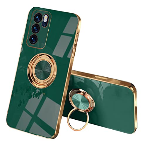 SEEKOO Hülle für Oppo Reno 6 5G (Reno6 5G), Galvanik Phnom Penh Design Ultra Dünn Glänzend Weich Silikon TPU Stoßfest Handyhülle Cover Schutzhülle mit 360 Grad Ring Ständer, Dunkelgrün von SEAHAI