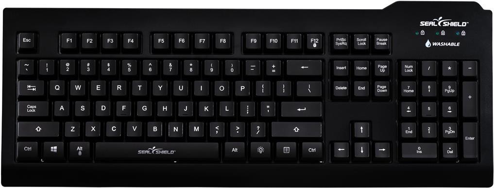 SEAL SHIELT Silver Seal Tastatur USB SSKSV108DE schwarz 100 Prozent wasserdicht und staubdicht spühlmaschienentauglich (18.02.2800) von SEAL SHIELD