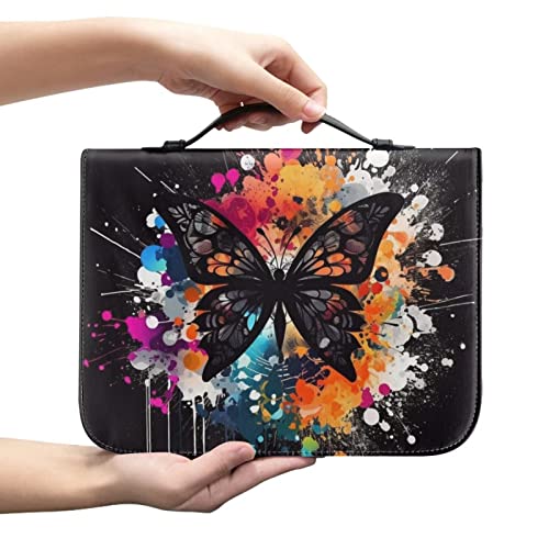 SEANATIVE Aquarell-Schmetterling-Kunst-Bibelhülle, große Bibeltasche, leichte Bibeltasche mit strapazierfähigem Griff, PU-Leder für Frauen von SEANATIVE