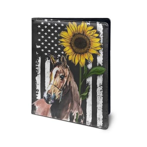 SEANATIVE Padfolio-Portfolio mit amerikanischer Flagge, Sonnenblumen-Leder, für Vorstellungsgespräche, Rechtskonferenzen, Dokumenten-Organizer, Pferdeaufdruck, Portfolio-Mappe für A4-Größe von SEANATIVE