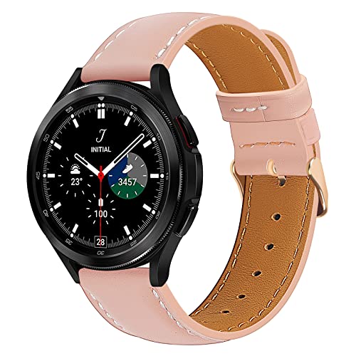20mm Leder Armband Kompatibel mit Samsung Galaxy Watch 4 40mm 44mm/Galaxy Watch 4 Classic/Galaxy Watch 5/Galaxy Watch 5 Pro, Premium Echtes Lederband für Galaxy Active 2/Watch 3 41mm (Rosa) von SEANTUA