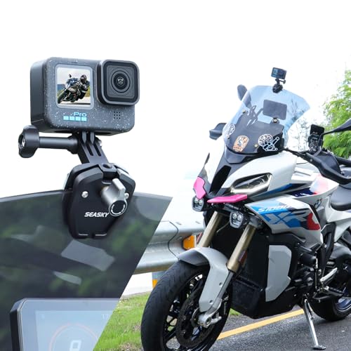 SEASKY M1 Motorrad-Windschutzscheiben-Klemmhalterung, Zubehör für GoPro Hero 12, 11, 10, 9, 8, 7, DJI Action 4, 3, 2, kompatibel mit Insta360, X4, X3, X2, X, RS, Sport-Action-Kamera, von SEASKY