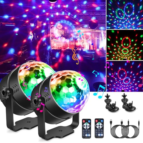 2 Stück Discokugel LED, 360° Rotation Partylicht mit Saugnäpfen y Fernbedienung, Mini RGB Disco lichter Party lights, Stroboskop Ball Musikgesteuert DJ Partylichter für Kinder Halloween Hause Party von SEBRUANC