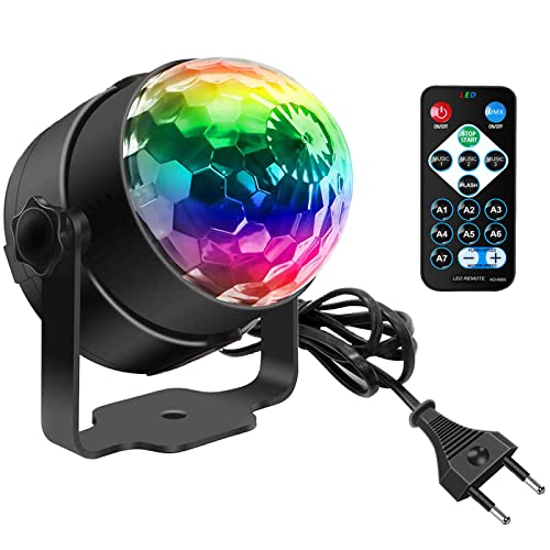 Discokugel, SEBRUANC Disco Lights LED Musikgesteuert DJ Party licht 360° Rotierende Ball Lights 3W RGB Bühnenlichter mit Fernbedienung für Home Geburtstag KTV Weihnachten 1pc von SEBRUANC