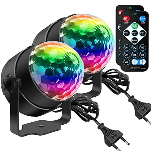 Discokugel, SEBRUANC Disco Lights LED Party Lichter Musikgesteuert Disco DJ Party licht 360° Rotierende Ball Lights 3W RGB Bühnenlichter mit Fernbedienung für Home Geburtstag KTV Weihnachten 2pc von SEBRUANC