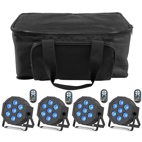 SEBRUANC 4pcs LED Par Scheinwerfer mit Par Bag, RGBW 7 LED Strahler Bühnenlicht mit Fernbedienung 8 Modi Disco Lichteffekte für DJ Bar Hochzeit Weihnachten Haloween Beleuchtung von SEBRUANC