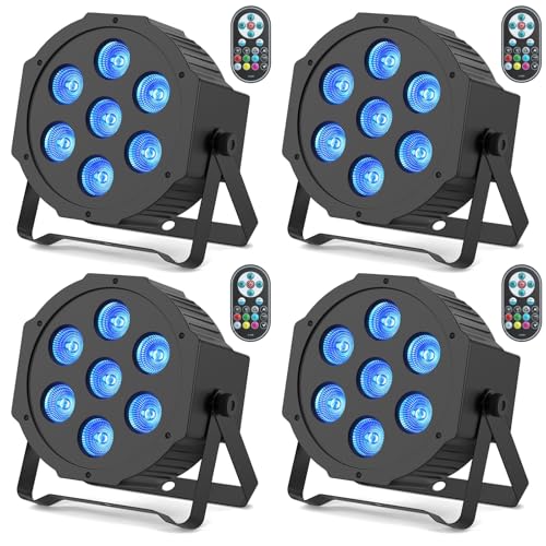 SEBRUANC RGBW LED Par Scheinwerfer, 4PCS 7 LED Strahler Bühnenlicht mit Fernbedienung 8 Modi Disco Lichteffekte für DJ Bar Hochzeit Weihnachten Haloween Beleuchtung von SEBRUANC