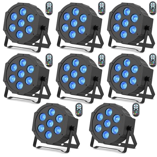 SEBRUANC RGBW LED Par Scheinwerfer, 8pcs 7 LED Strahler Bühnenlicht mit Fernbedienung 8 Modi Disco Lichteffekte für DJ Bar Hochzeit Weihnachten Haloween Beleuchtung von SEBRUANC