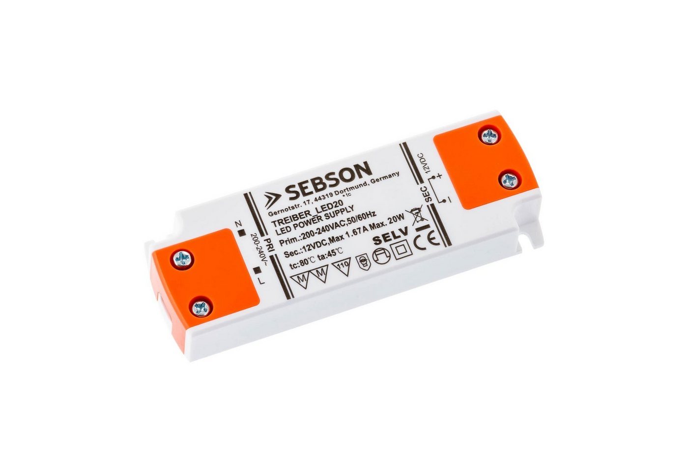 SEBSON 20W LED Treiber / LED Trafo - 12V Ausgangsspannung, Netzteil für LED Trafo von SEBSON