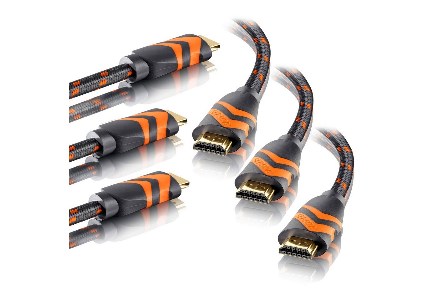 SEBSON 3x HDMI Kabel 1m 2.0b Highspeed mit Ethernet - 18Gbit/s - 4K Ultra HD HDMI-Kabel, (100 cm) von SEBSON