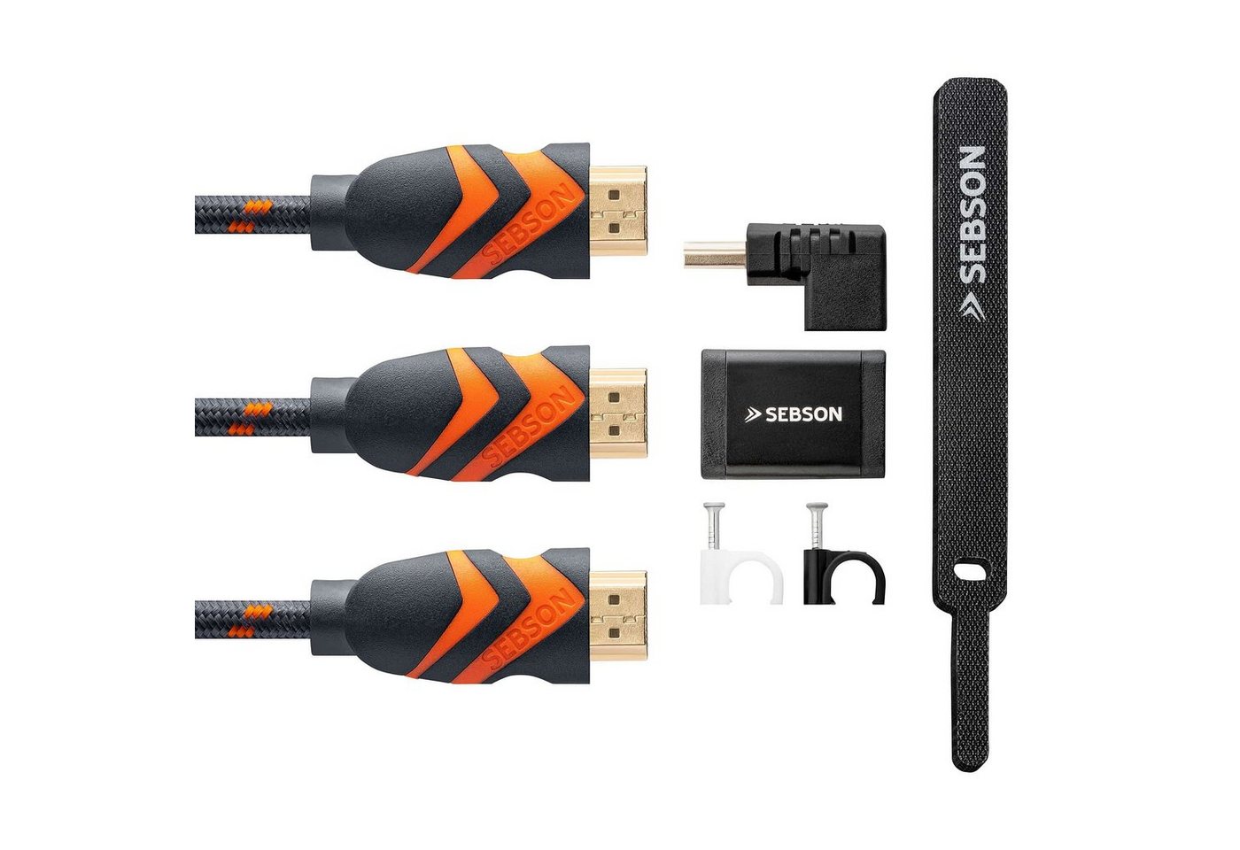 SEBSON 3x HDMI Kabel 2m 2.0b Highspeed mit Ethernet - Kabel mit Winkelstecker HDMI-Kabel, (200 cm) von SEBSON