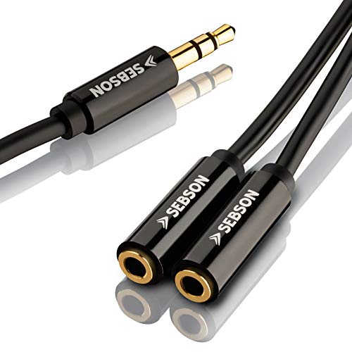 SEBSON Aux Audio Splitter Kabel 20cm, Klinke 3,5mm vergoldet, Verlängerung 1 zu 2, Adapter Y für Headset, Kopfhörer, Handy von SEBSON