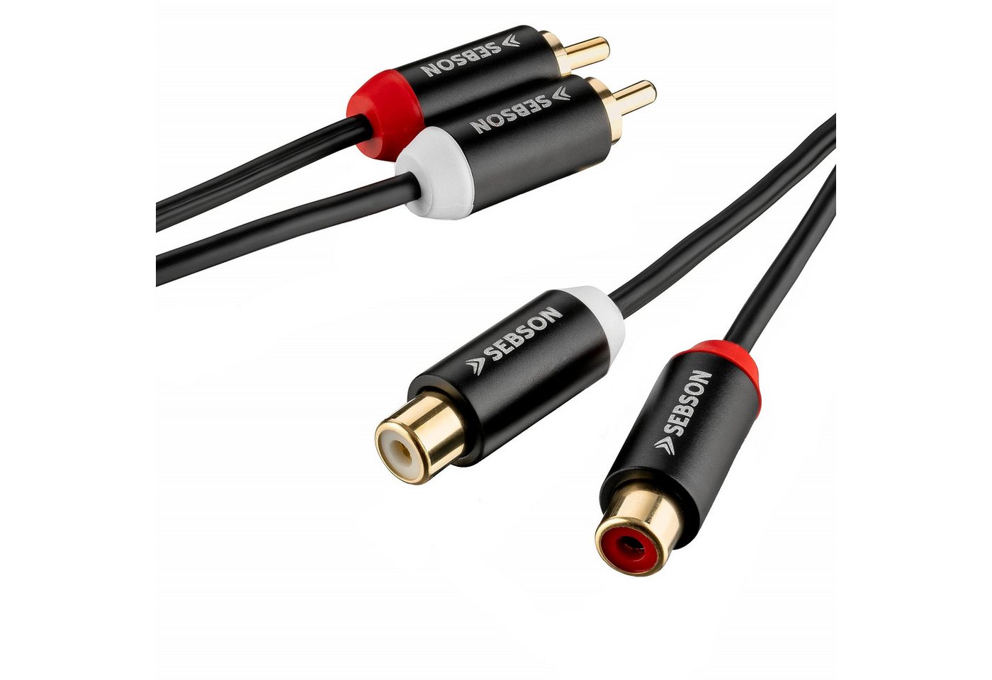 SEBSON Cinch Verlängerung 5m - 2 Cinch Stecker / 2 Cinch Buchsen, Audiokabel Optisches-Kabel, (500 cm) von SEBSON