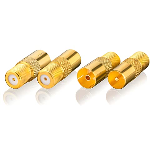 SEBSON SAT Antenne Adapter Set - 2x F-Buchse auf Koax Stecker (IEC), 2x F-Buchse auf Koax Buchse (IEC) - SAT Kabel Adapter von SEBSON