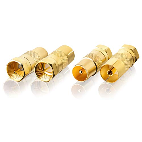 SEBSON SAT Antenne Adapter Set - 2x F-Stecker auf Koax Stecker (IEC), 2x F-Stecker auf Koax Buchse (IEC) - Antennenkabel Adapter von SEBSON