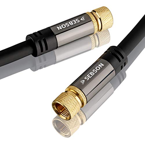 SEBSON SAT Kabel 10m, Koaxialkabel, F-Stecker vergoldet (schraubbar), 105dB 75 Ohm 4-Fach abgeschirmt, für Fernseher (HDTV, UHD, 4K), Radio, Receiver, Internet - Satellitenkabel von SEBSON