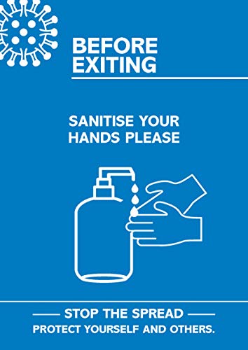 SECO Coronavirus Essential Poster –"Before Exiting – Sanitise Your Hands", A2, Blau und Weiß von SECO