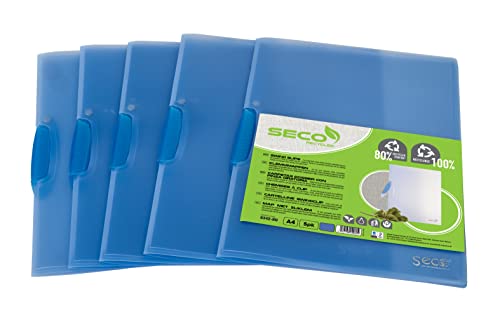 Seco A4 Durchsichtige Klemmhefter. Aus 50 % Recyclingmaterial, 100 % biologisch abbaubar - Blau (5er-Pack) von SECO