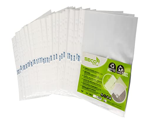 Seco A4 Gelochte Ordnereinlagehüllen 80 Micron. Aus 50 % Recyclingmaterial, 100 % biologisch abbaubar - 50er-Pack von SECO