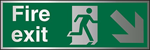 Seco Fire Exit – Fire Exit, Man Running Right, Pfeil nach unten und rechts, 300 mm x 100 mm – 1,5 mm gebürstetes Aluminiumverbundwerkstoff von SECO