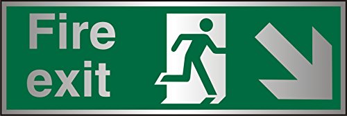 Seco Fire Exit – Fire Exit, Man Running Right, Pfeil nach unten und rechts, 300 mm x 100 mm – gebürstetes Aluminium-Acryl von SECO