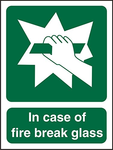 Seco Glasschild mit Aufschrift "In Case of Fire Break", 200 x 150 mm, 1 mm, halbstarrer Kunststoff von SECO
