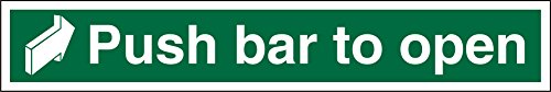 Seco Schild "Push Bar to Open", Pfeil nach rechts, 600 mm x 100 mm, 1 mm, halbstarrer Kunststoff von SECO