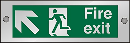 Seco Schild mit Aufschrift "Fire Exit", Pfeil nach oben und links, Mann läuft links, Feuerausgang, 300 mm x 100 mm, 5 mm, klares Acryl, mit abstehenden Befestigungen von SECO