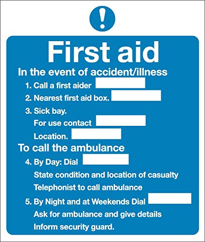 Seco First Aid Schild mit Aufschrift "In The Event of Accident/Illness", 195 x 230 mm, selbstklebendes Vinyl von SECO