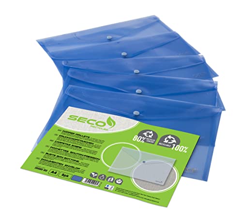Sseco Dokumententasche mit Druckknopf recycelbar biologisch abbaubar A4 5 Stück blau von SECO