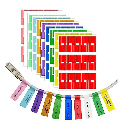 12 Bögen 360 Stück Kabeletiketten,Kabel Etiketten, Kabelbeschriftung, UV-beständige Wasserdicht Reißfest Haltbar Kabel Aufkleber für Laserdrucker, 12 Farben von SECOFE