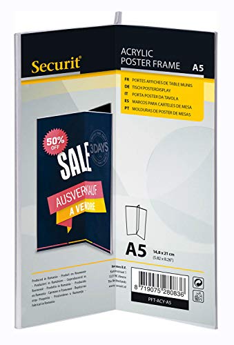 Securit Acryl Tisch - Aufsteller, transparenter dreiseitiger Kartenhalter DIN A5 in Y-Form, ideal zur Präsentation von Getränke- oder Speisekarten Securit Acryl Tisch - Aufsteller, transparenter dreiseitiger Kartenhalter DIN A5 in Y-Form, ideal zur Präsentation von Getränke- oder Speisekarten von SECURIT