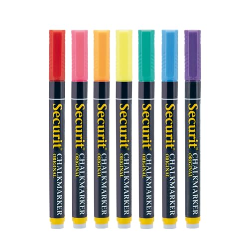 Securit Kreidemarker, 1-2 mm, mehrfarbig, blau, orange, violett, pink, rot, grün, gelb von SECURIT