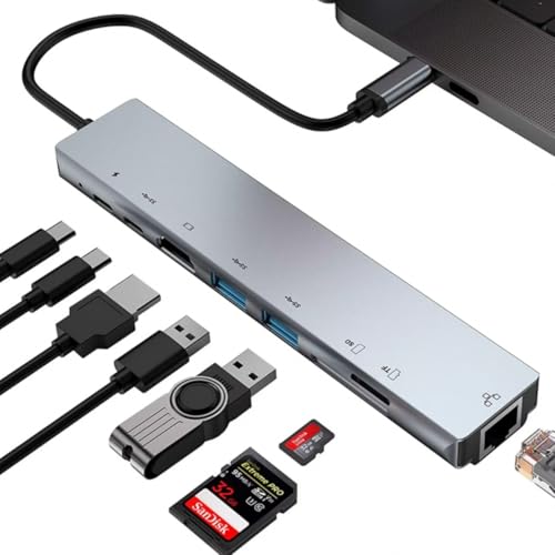 USB-C Hub 10 Gbit/s Ethernet Gigabit HDMI 4K 60Hz 8-in-1 mit PD 100 W Adapter Typ C 3.2 kompatibel mit MacBook Air, Pro iPad, iPhone 16 Plus MAX, Surface, Galaxy Tab S9, Galaxy S24 Ultra, Surface von SECURITY TOYS