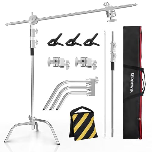 Fotostudio-Edelstahl-Ständer mit Galgenarm, maximale Höhe 331 cm, Fotografie-Lichtständer mit 128 cm Haltearm, 2 Griffköpfe für Studio Monolight, Softbox, Reflektor Fotostudio-Edelstahl-Ständer mit Galgenarm, maximale Höhe 331 cm, Fotografie-Lichtständer mit 128 cm Haltearm, 2 Griffköpfe für Studio Monolight, Softbox, Reflektor von SEDGEWIN
