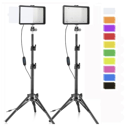 SEDGEWIN LED Videolicht 2 Pack, Dimmbare 7000K Fotolicht Streaming Licht USB Videoleuchte mit 9 Farbfiltern Stativ mit Kugelkopf für Fotografie/Videokonferenz Beleuchtung/Streaming Zubehör/YouTube von SEDGEWIN