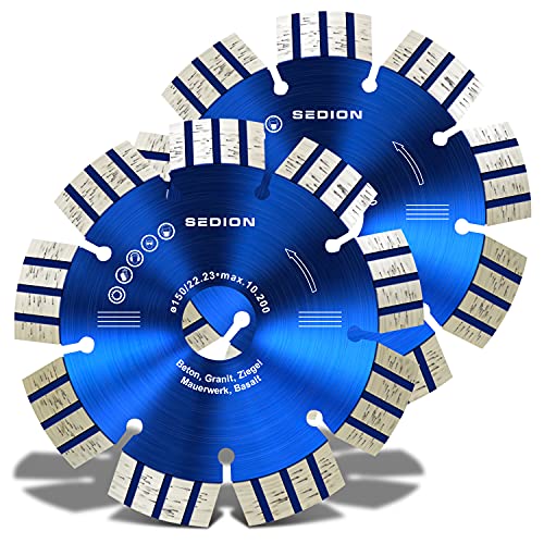 SEDION® Diamanttrennscheibe 2er Set 150 mm - Trennscheibe für Schlitzfräse Mauernutfräse Mauerschlitzfräse Wandfräse - Sedion Premium Qualität - Diamant Steinscheibe 150mm x 22,23 - Diamantscheibe von SEDION